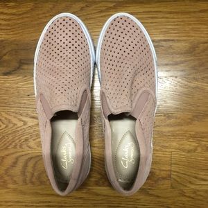 Rose perforated suede Clark’s slip on sneaker